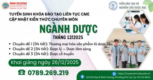 banner tuyển sinh Khóa Đào tạo liên tục CME – Cập nhật kiến thức chuyên môn trong hành nghề Dược tháng 122025