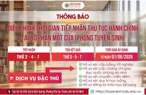 Thông báo điều chỉnh thời gian tiếp nhận và trả lại kết quả các thủ tục hành chính cho người học tại Phòng Tuyển sinh